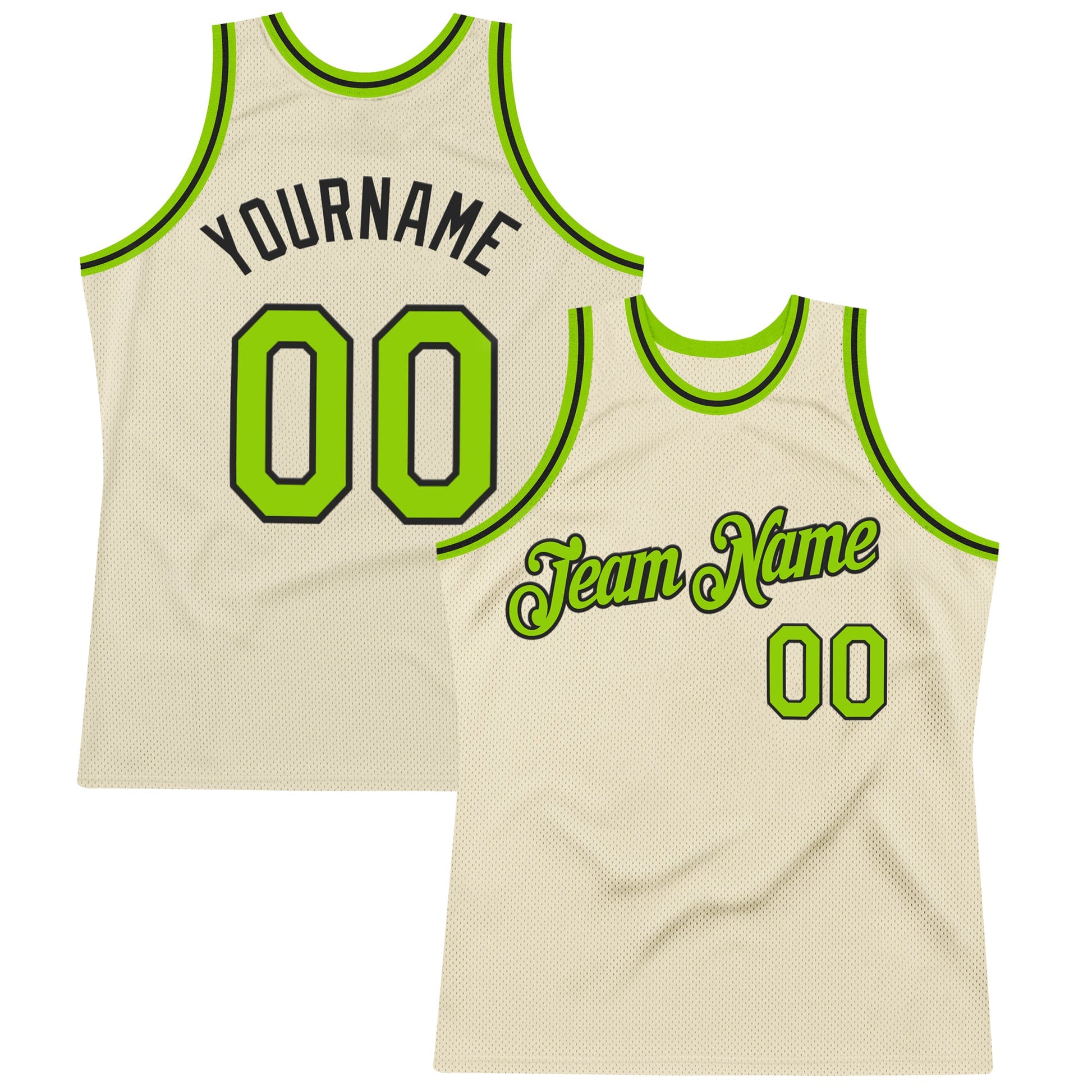 Custom Cream Neon Green-Black Authentic Throwback Basketball Jersey - Sky-Custom