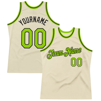 Custom Cream Neon Green-Black Authentic Throwback Basketball Jersey - Sky-Custom