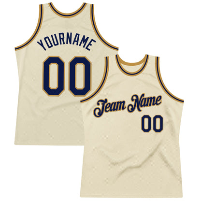 Custom Cream Navy-Old Gold Authentic Throwback Basketball Jersey - Sky-Custom