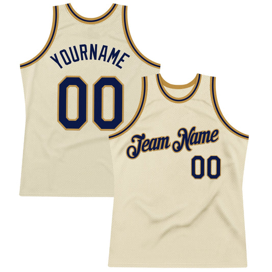 Custom Cream Navy-Old Gold Authentic Throwback Basketball Jersey - Sky-Custom
