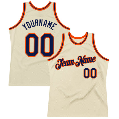 Custom Cream Navy-Orange Authentic Throwback Basketball Jersey - Sky-Custom