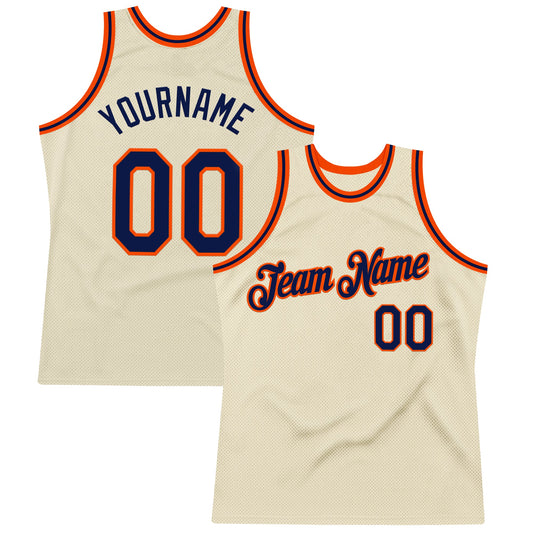 Custom Cream Navy-Orange Authentic Throwback Basketball Jersey - Sky-Custom