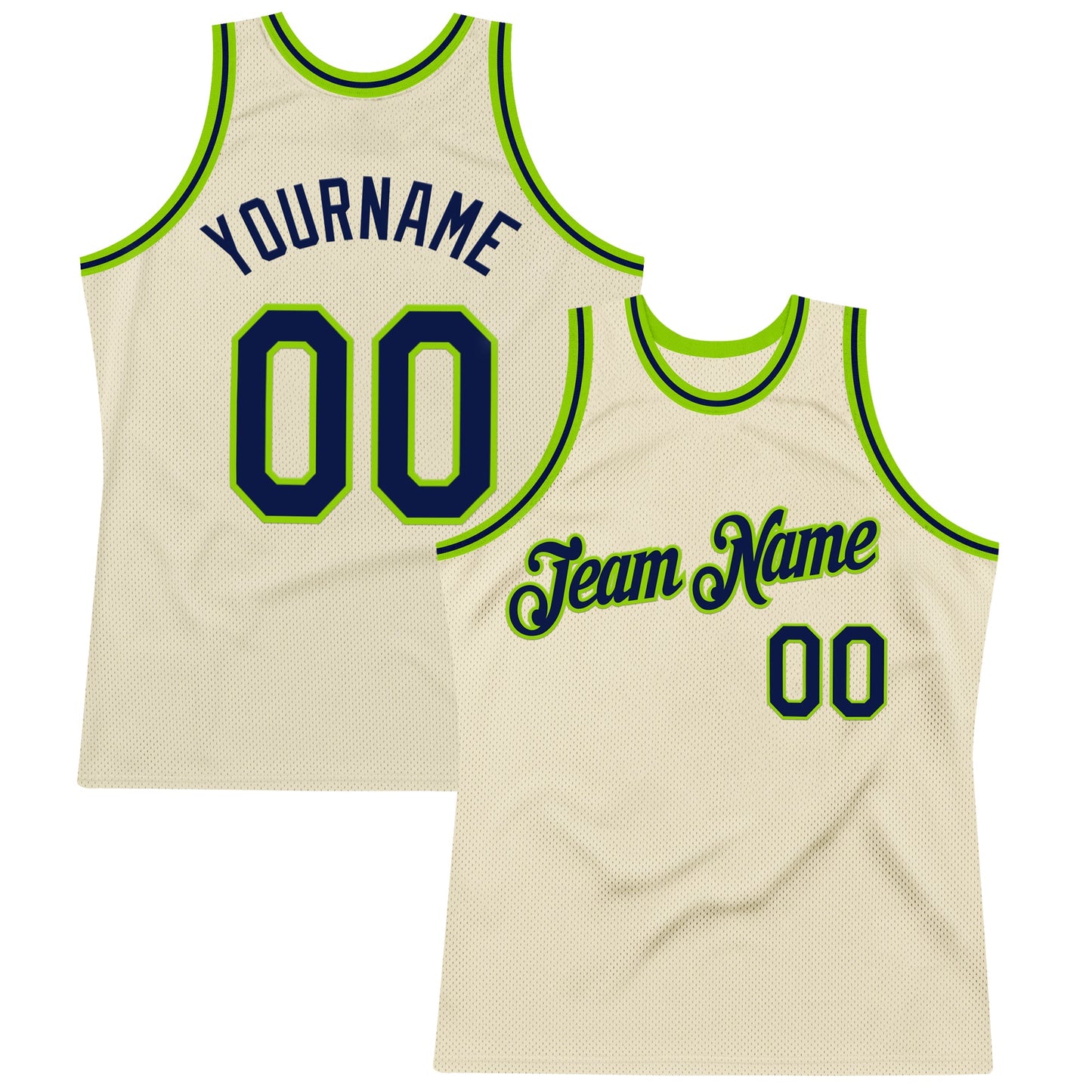 Custom Cream Navy-Neon Green Authentic Throwback Basketball Jersey - Sky-Custom