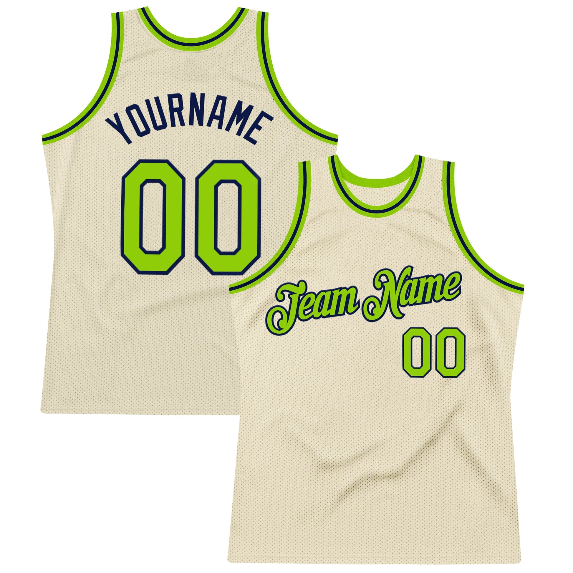 Custom Cream Neon Green-Navy Authentic Throwback Basketball Jersey - Sky-Custom