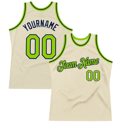 Custom Cream Neon Green-Navy Authentic Throwback Basketball Jersey - Sky-Custom