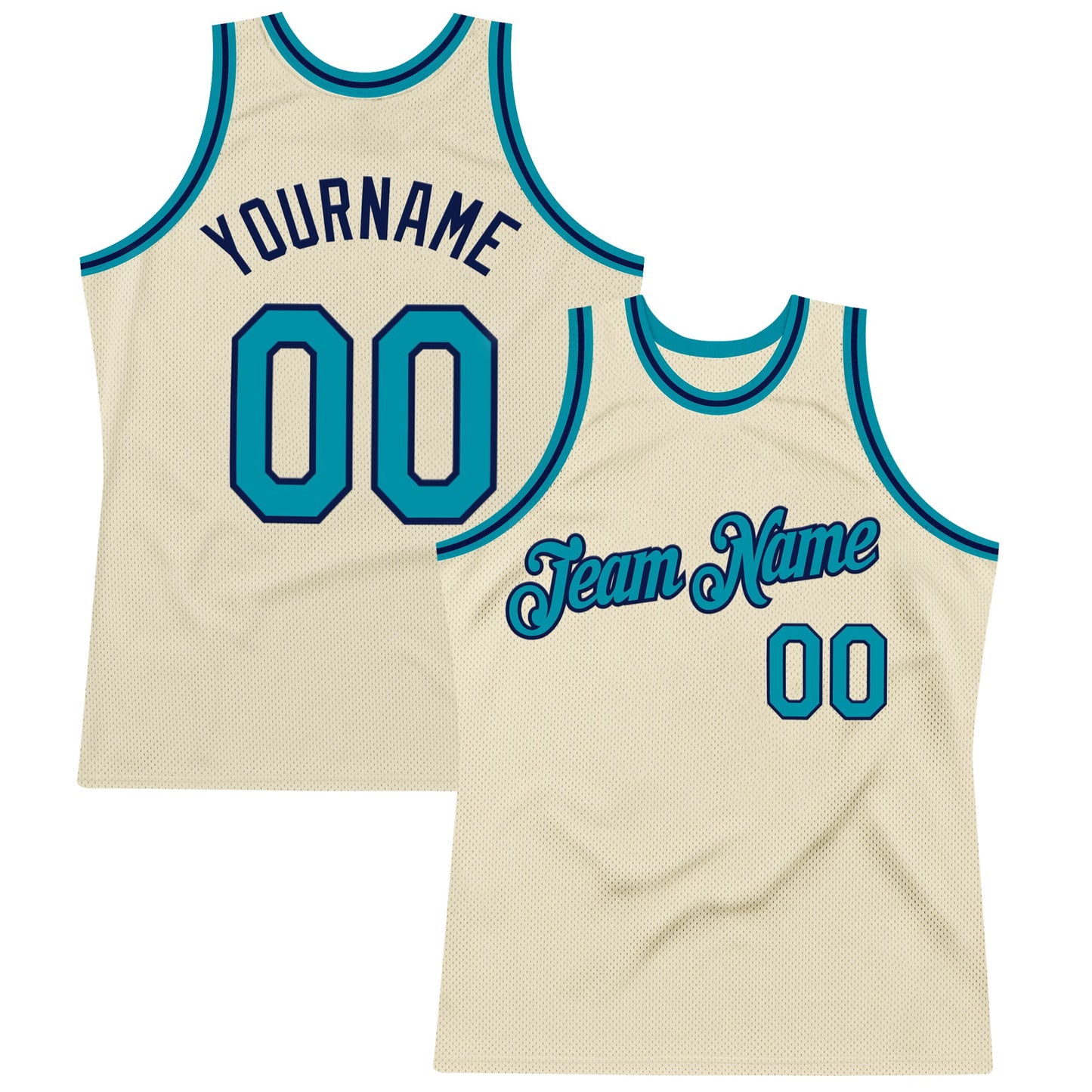 Custom Cream Teal-Navy Authentic Throwback Basketball Jersey - Sky-Custom