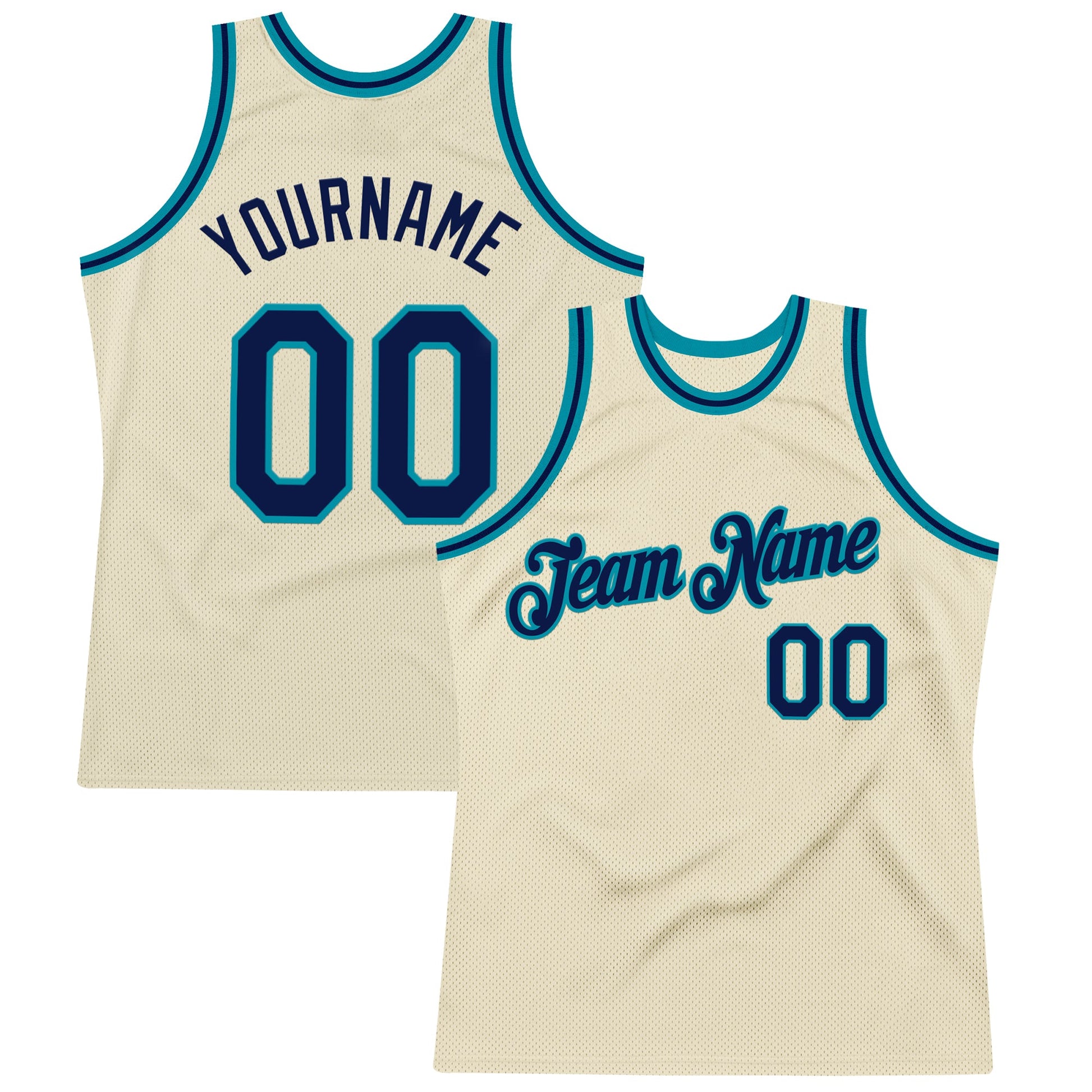 Custom Cream Navy-Teal Authentic Throwback Basketball Jersey - Sky-Custom