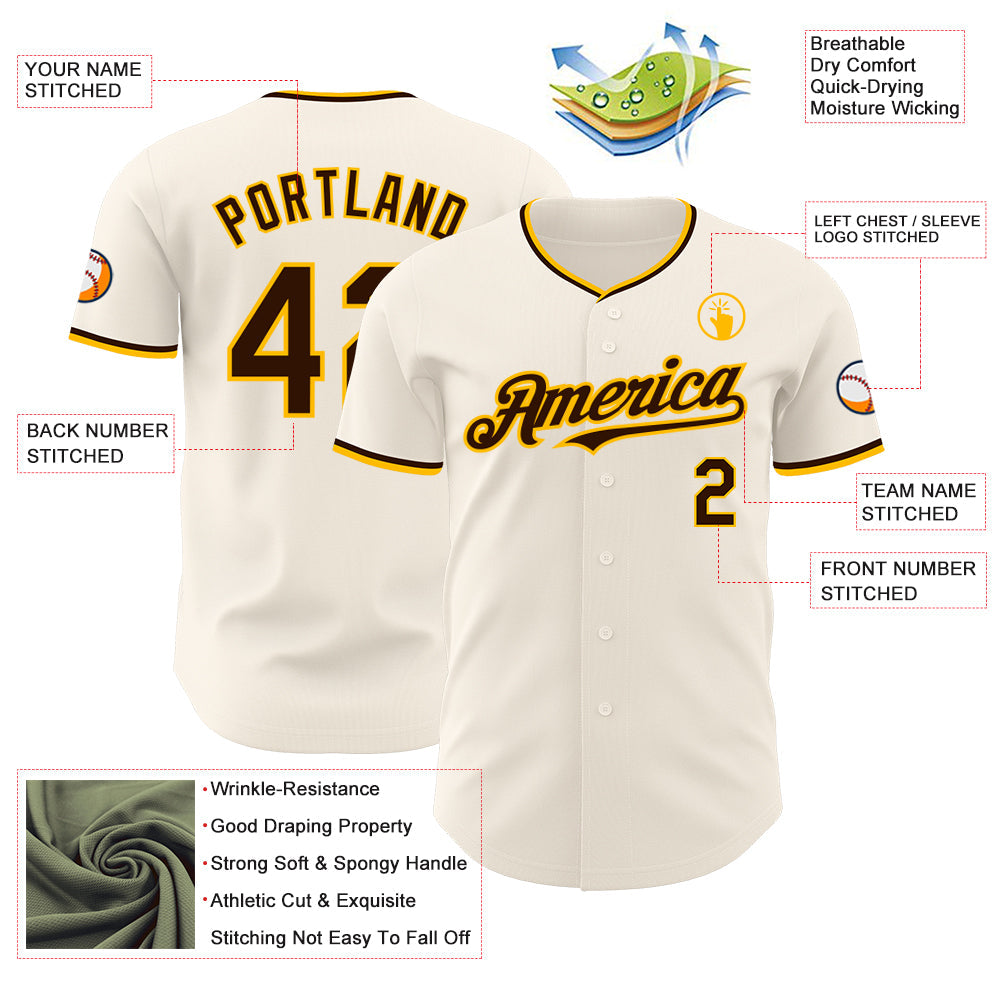 Custom Cream Brown-Gold Authentic Baseball Jersey - Sky-Custom