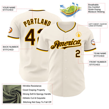 Custom Cream Brown-Gold Authentic Baseball Jersey - Sky-Custom