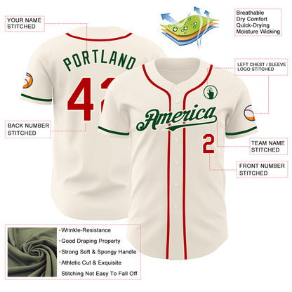 Custom Cream Red-Green Authentic Baseball Jersey - Sky-Custom