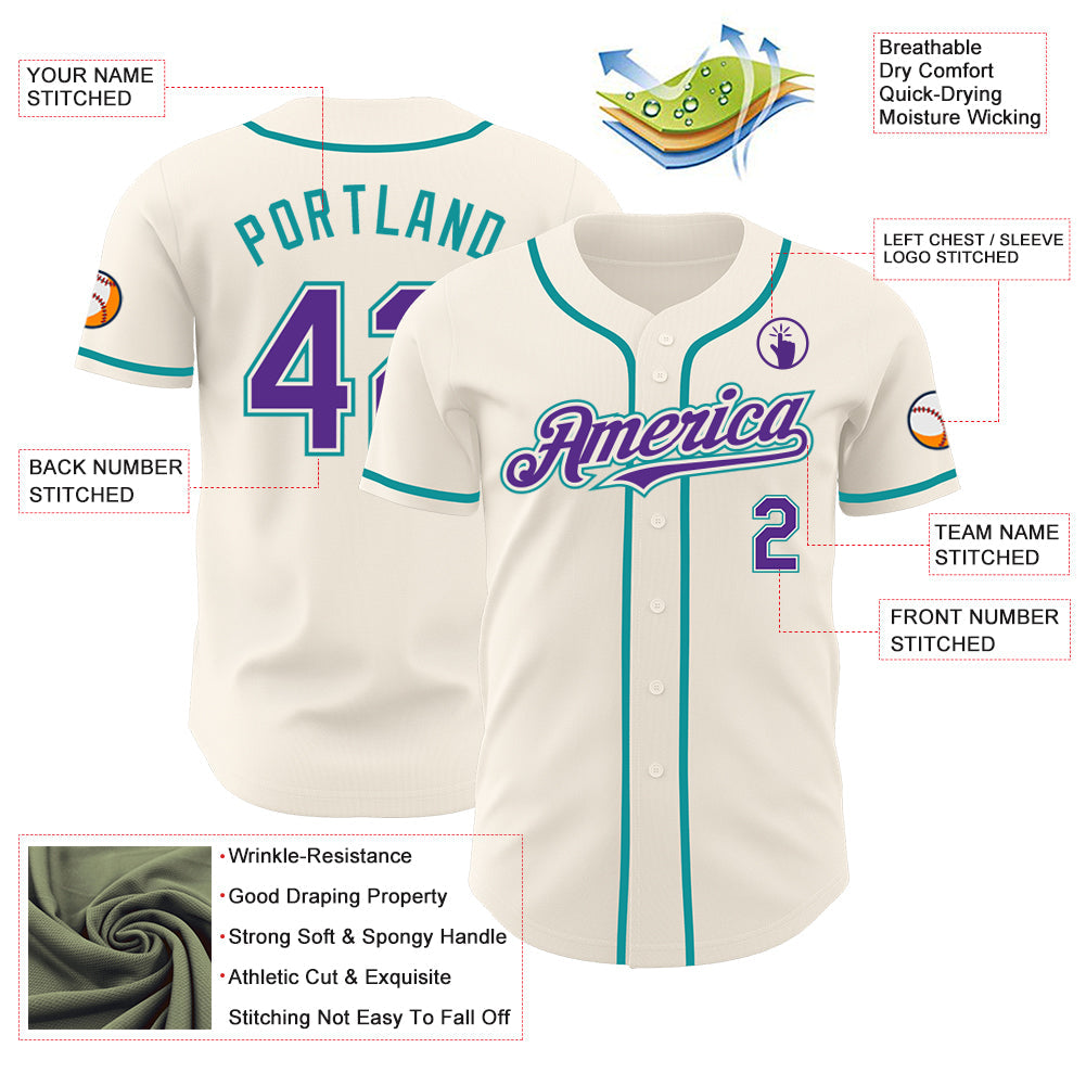 Custom Cream Purple-Teal Authentic Baseball Jersey - Sky-Custom