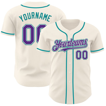 Custom Cream Purple-Teal Authentic Baseball Jersey - Sky-Custom
