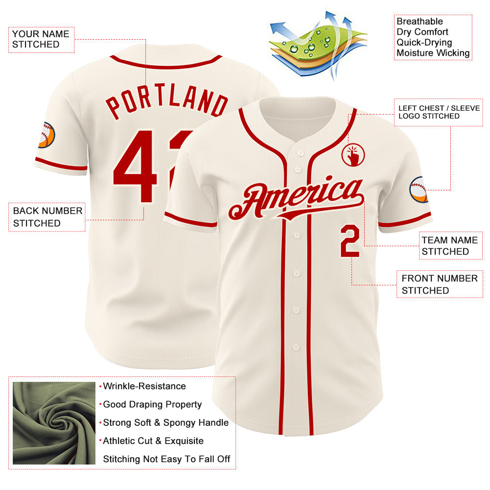 Custom Cream Red Authentic Baseball Jersey - Sky-Custom
