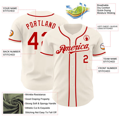 Custom Cream Red Authentic Baseball Jersey - Sky-Custom