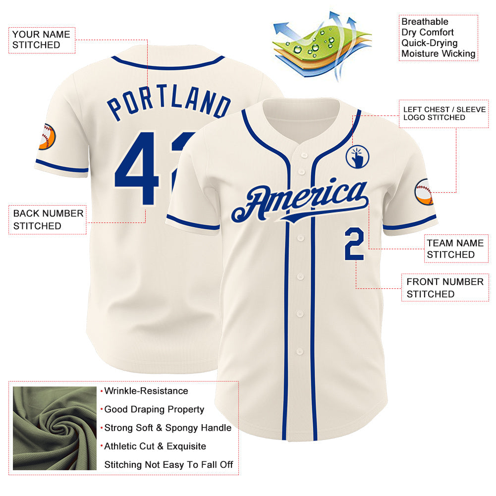 Custom Cream Royal Authentic Baseball Jersey - Sky-Custom