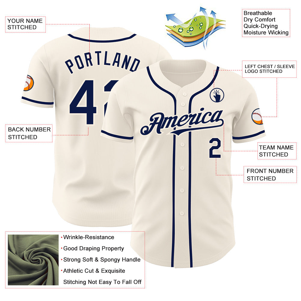Custom Cream Navy Authentic Baseball Jersey - Sky-Custom