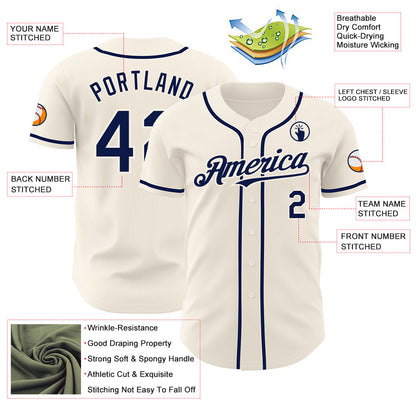 Custom Cream Navy Authentic Baseball Jersey - Sky-Custom