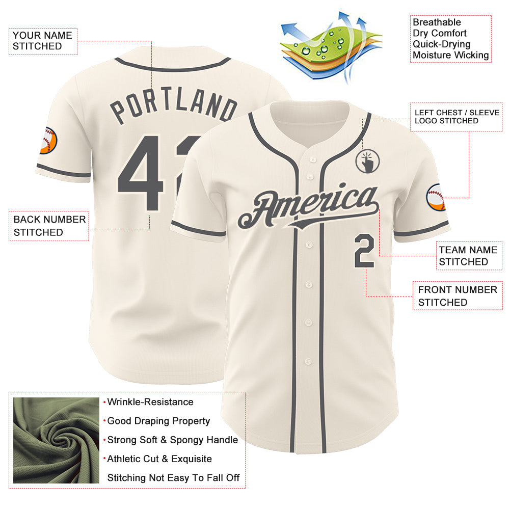 Custom Cream Steel Gray Authentic Baseball Jersey - Sky-Custom
