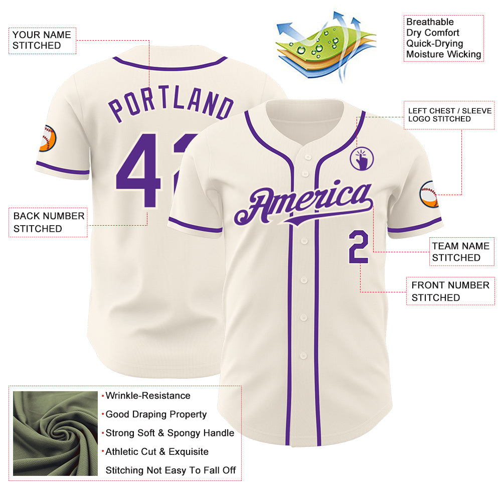 Custom Cream Purple Authentic Baseball Jersey - Sky-Custom