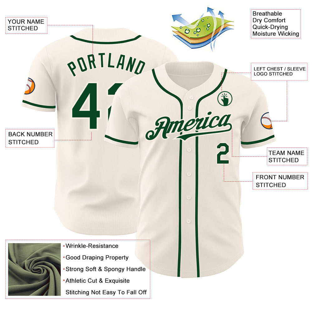 Custom Cream Green Authentic Baseball Jersey - Sky-Custom