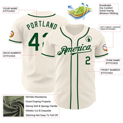 Custom Cream Green Authentic Baseball Jersey - Sky-Custom