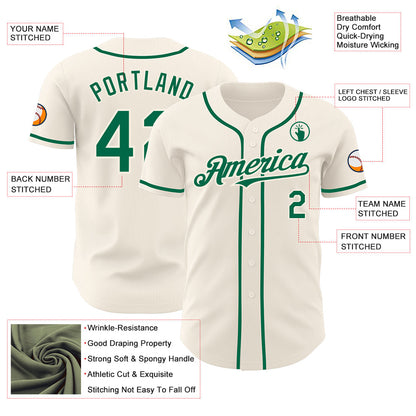 Custom Cream Kelly Green Authentic Baseball Jersey - Sky-Custom