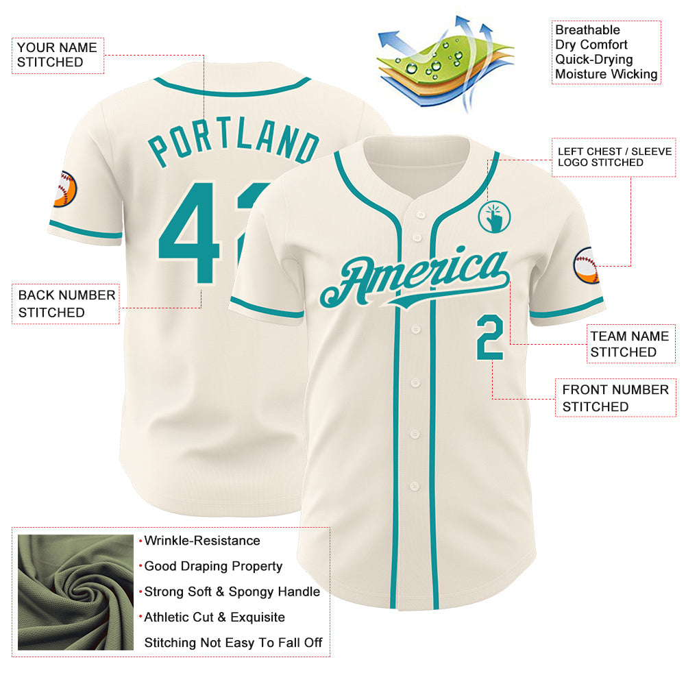 Custom Cream Teal Authentic Baseball Jersey - Sky-Custom