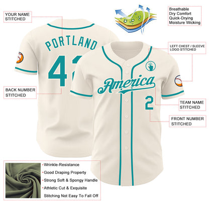 Custom Cream Teal Authentic Baseball Jersey - Sky-Custom