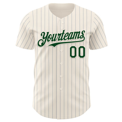 Custom Cream Gray Pinstripe Green Authentic Baseball Jersey - Sky-Custom