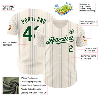 Custom Cream Gray Pinstripe Green Authentic Baseball Jersey - Sky-Custom