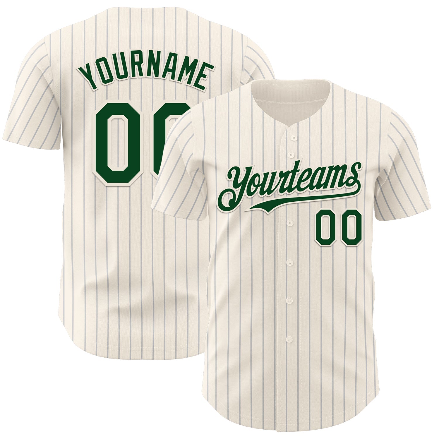 Custom Cream Gray Pinstripe Green Authentic Baseball Jersey - Sky-Custom