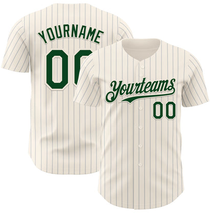 Custom Cream Gray Pinstripe Green Authentic Baseball Jersey - Sky-Custom