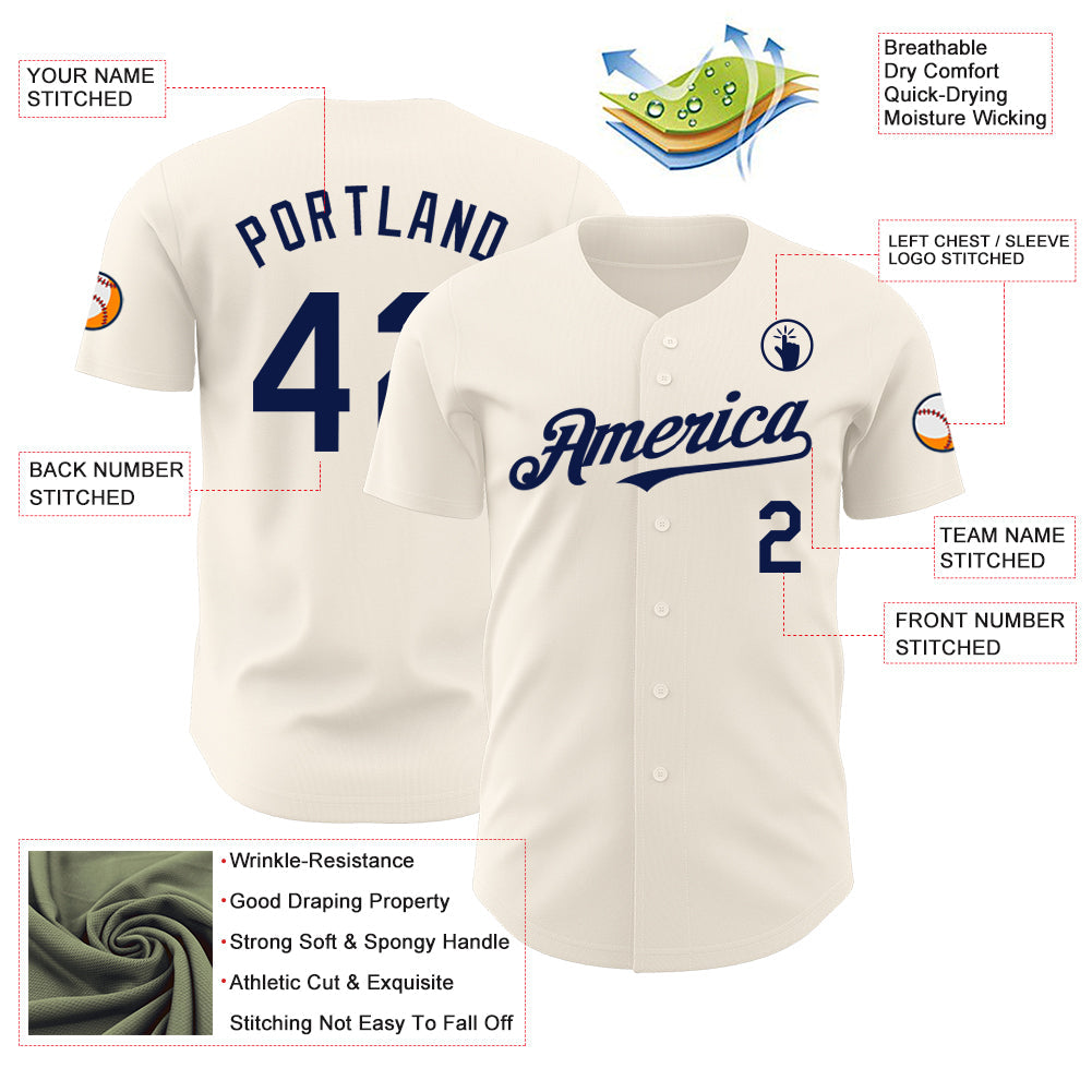 Custom Cream Navy Authentic Baseball Jersey - Sky-Custom
