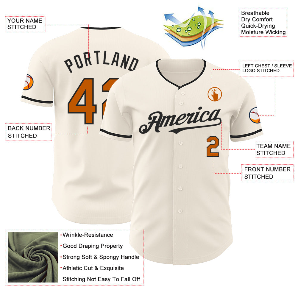 Custom Cream Texas Orange-Black Authentic Baseball Jersey - Sky-Custom