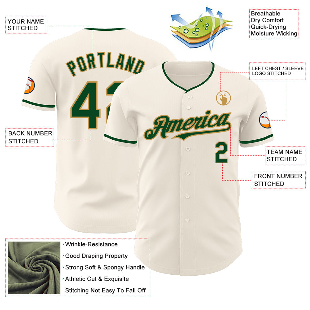Custom Cream Green-Old Gold Authentic Baseball Jersey - Sky-Custom