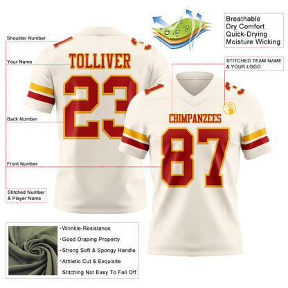Custom Cream Red-Gold Mesh Authentic Football Jersey - Sky-Custom