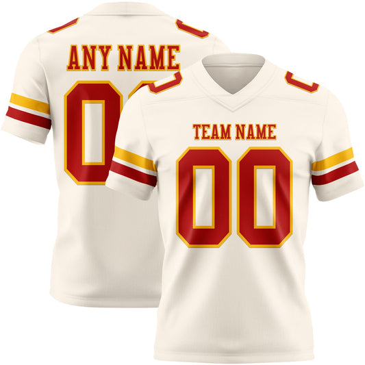 Custom Cream Red-Gold Mesh Authentic Football Jersey - Sky-Custom