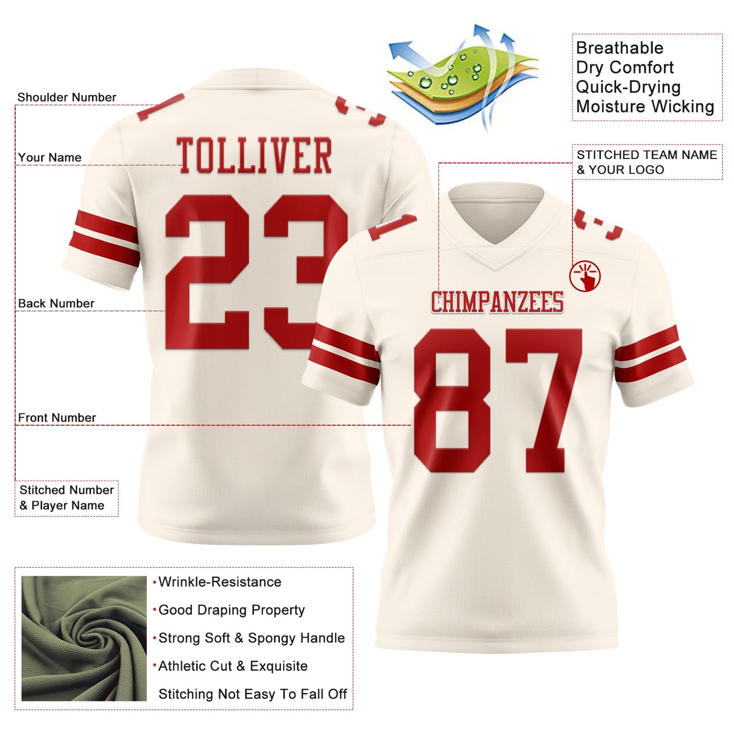Custom Cream Red Mesh Authentic Football Jersey - Sky-Custom
