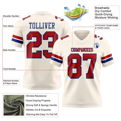 Custom Cream Red-Royal Mesh Authentic Football Jersey - Sky-Custom
