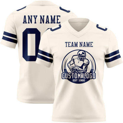 Custom Cream Navy Mesh Authentic Football Jersey - Sky-Custom