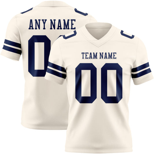 Custom Cream Navy Mesh Authentic Football Jersey - Sky-Custom