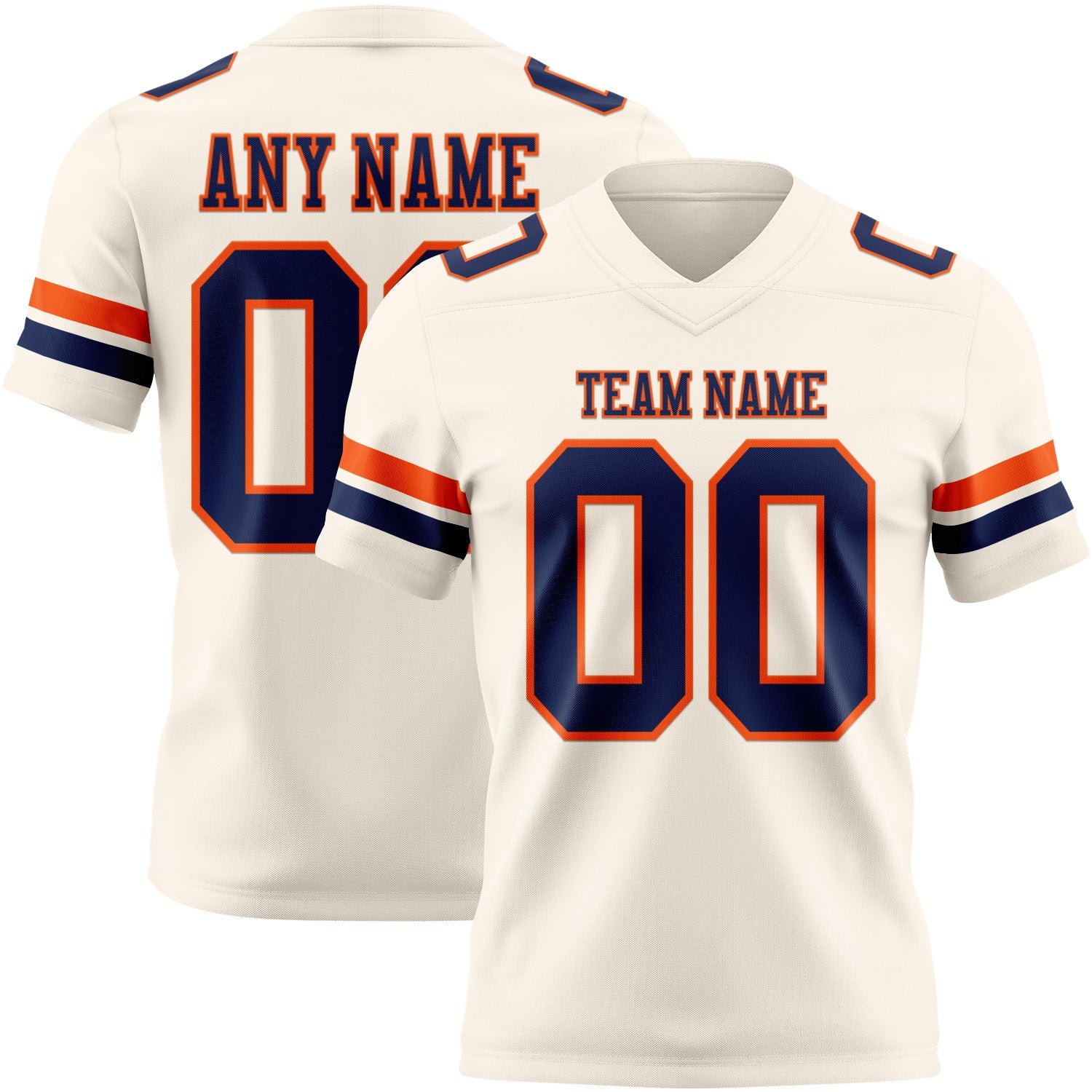 Custom Cream Navy-Orange Mesh Authentic Football Jersey - Sky-Custom