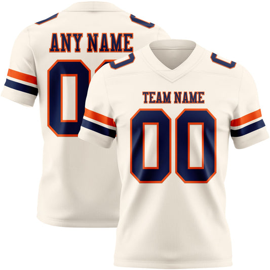 Custom Cream Navy-Orange Mesh Authentic Football Jersey - Sky-Custom
