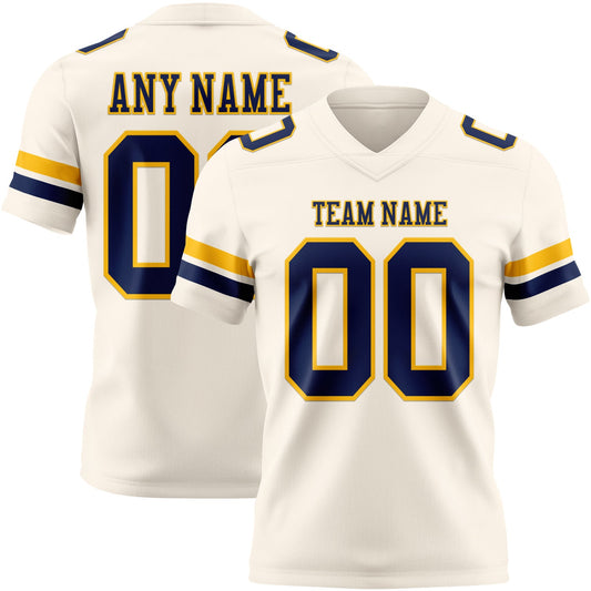 Custom Cream Navy-Gold Mesh Authentic Football Jersey - Sky-Custom