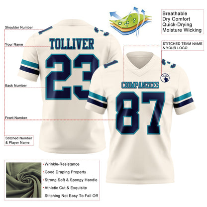 Custom Cream Navy-Teal Mesh Authentic Football Jersey - Sky-Custom
