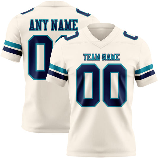 Custom Cream Navy-Teal Mesh Authentic Football Jersey - Sky-Custom