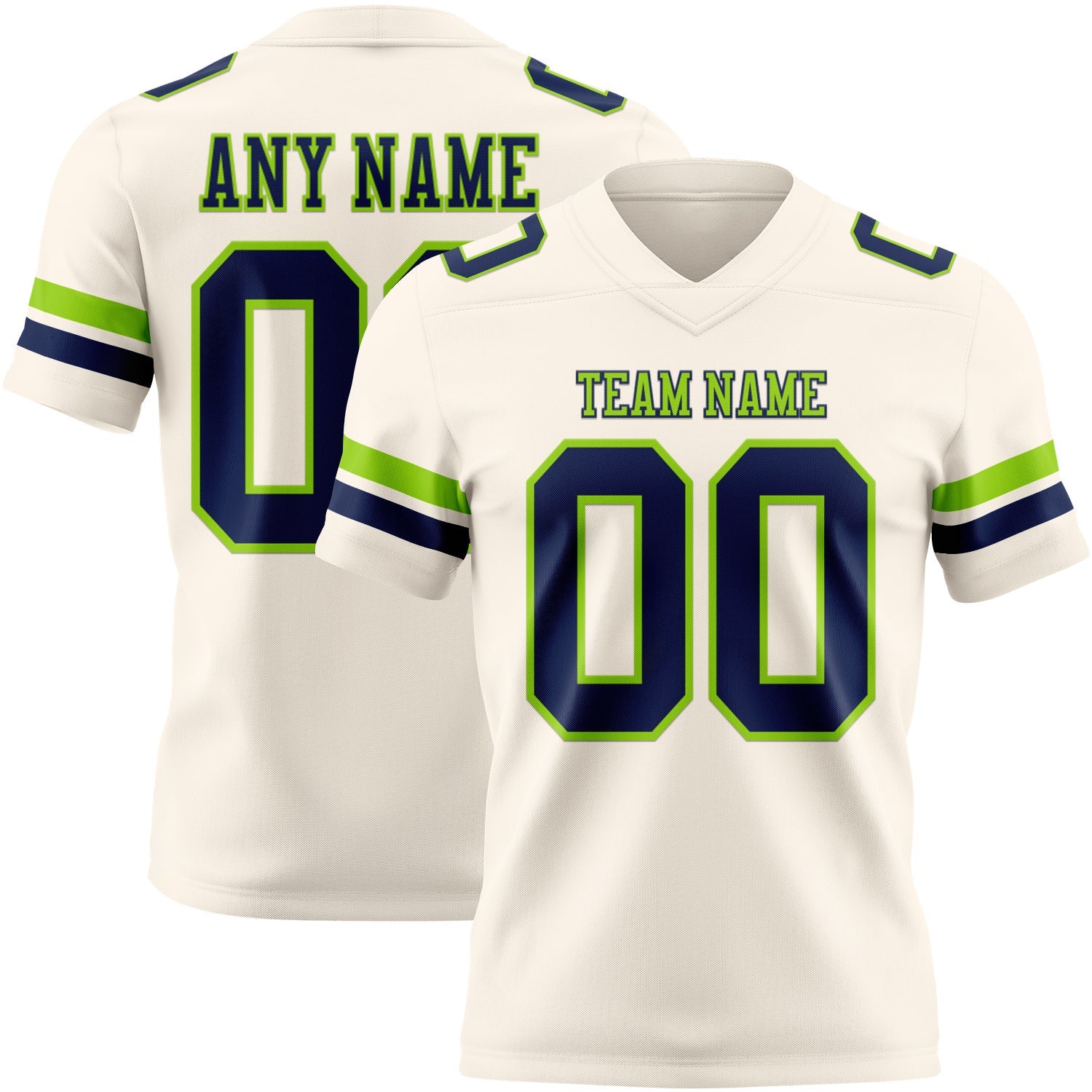 Custom Cream Navy-Neon Green Mesh Authentic Football Jersey - Sky-Custom