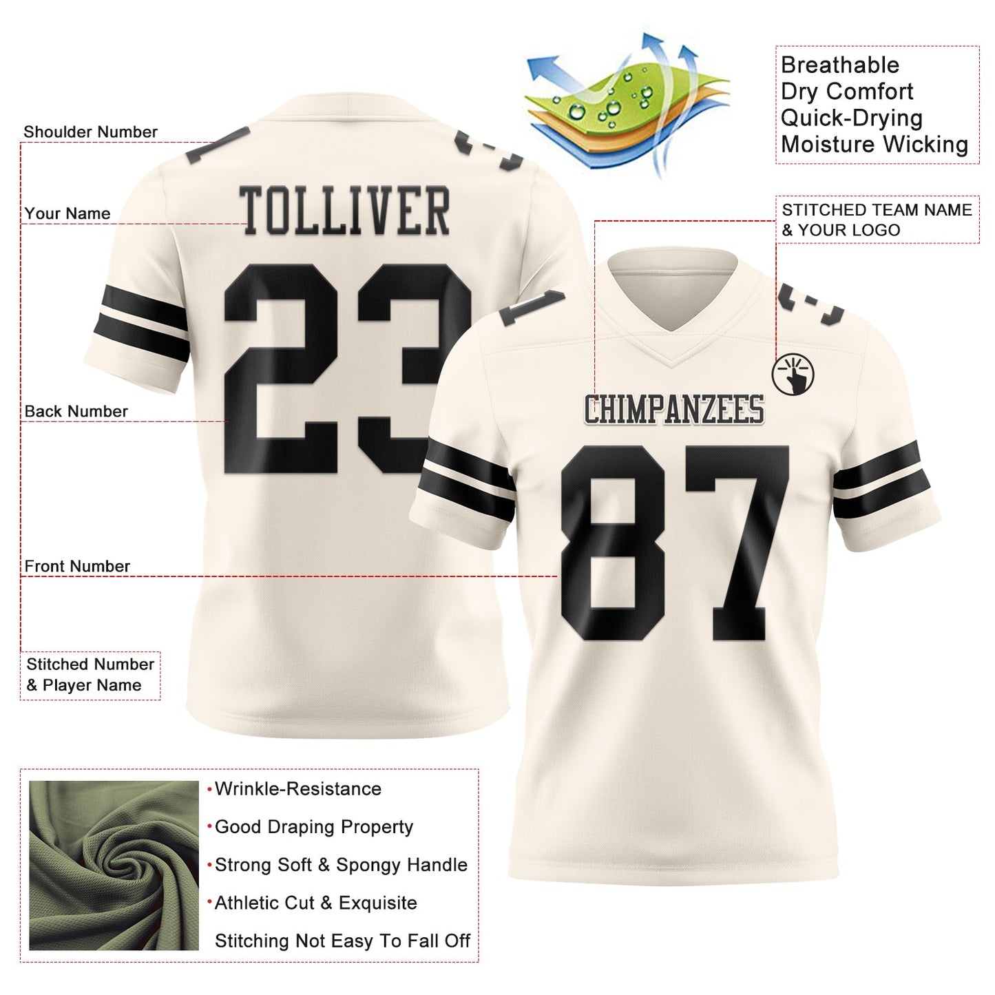 Custom Cream Black Mesh Authentic Football Jersey - Sky-Custom