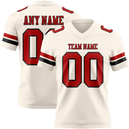 Custom Cream Red-Black Mesh Authentic Football Jersey - Sky-Custom