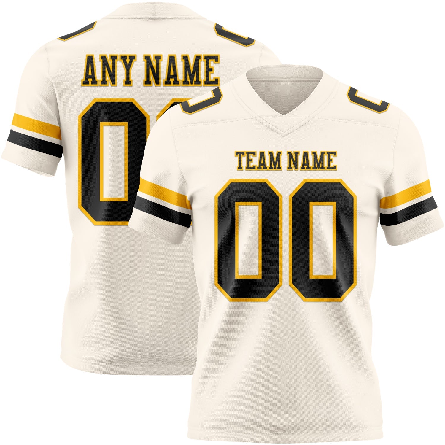 Custom Cream Black-Gold Mesh Authentic Football Jersey - Sky-Custom